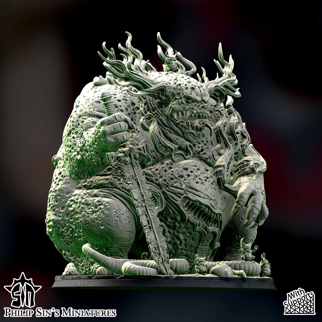 Plague Greater Daemon Miniature – 141mm Resin Boss Model | 32mm Scale Grimdark Tabletop Monster | Chaos Plague Demon Proxy