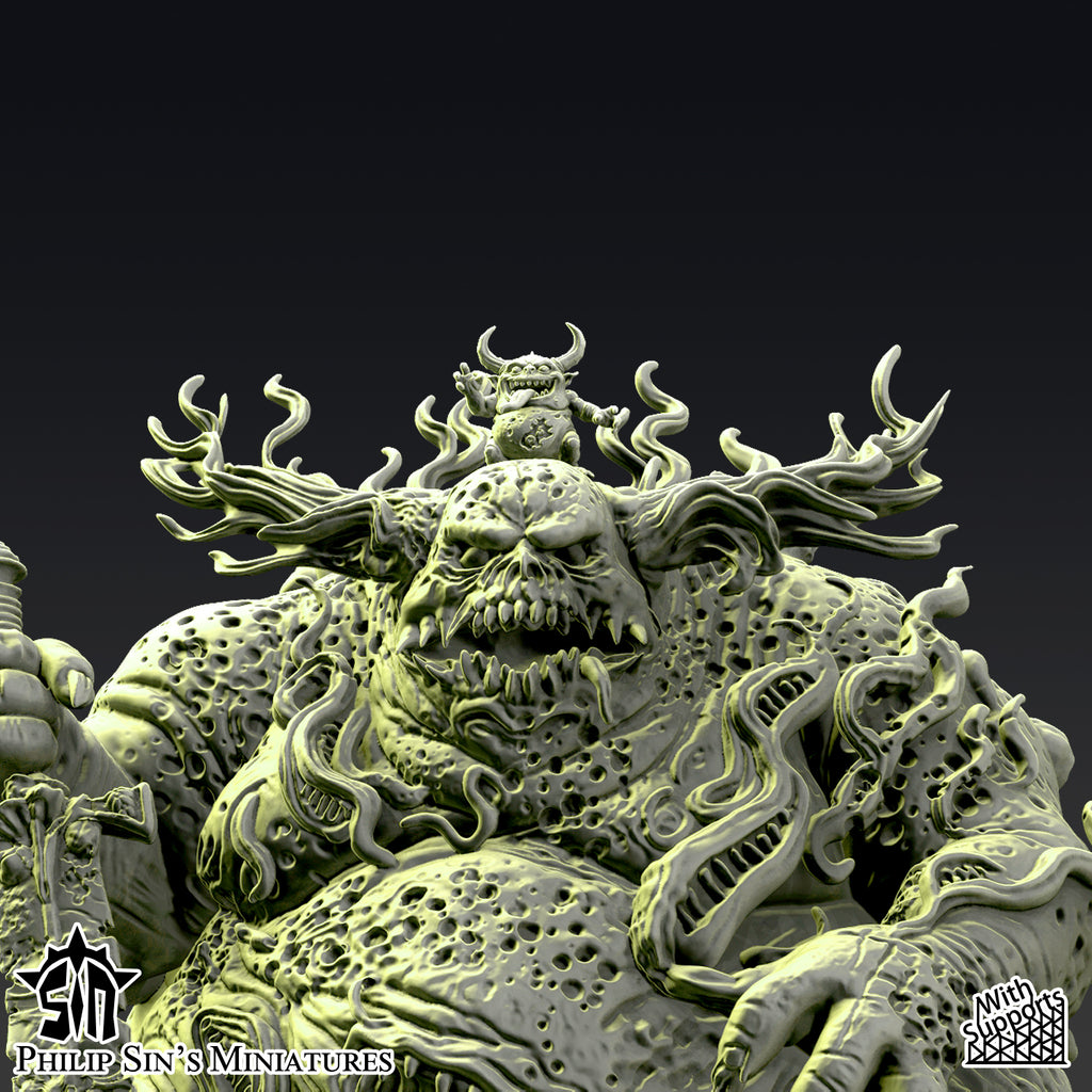 Plague Greater Daemon Miniature – 141mm Resin Boss Model | 32mm Scale Grimdark Tabletop Monster | Chaos Plague Demon Proxy