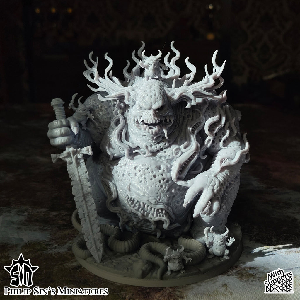 Plague Greater Daemon Miniature – 141mm Resin Boss Model | 32mm Scale Grimdark Tabletop Monster | Chaos Plague Demon Proxy